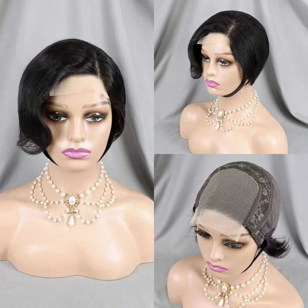 Fashion Slouchy Lace Pixie Cut Human Real Hair Wig