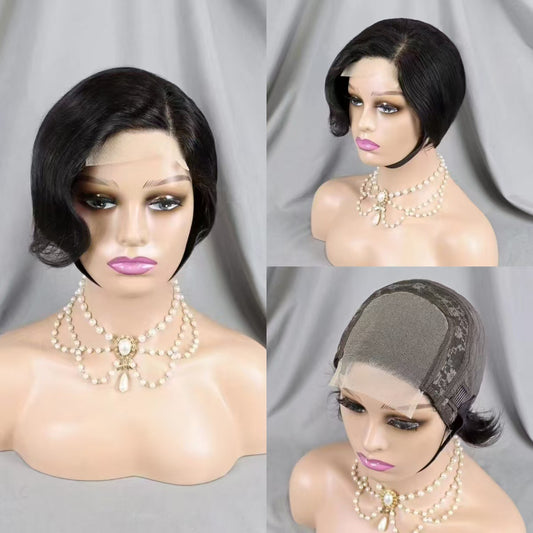 Fashion Slouchy Lace Pixie Cut Human Real Hair Wig
