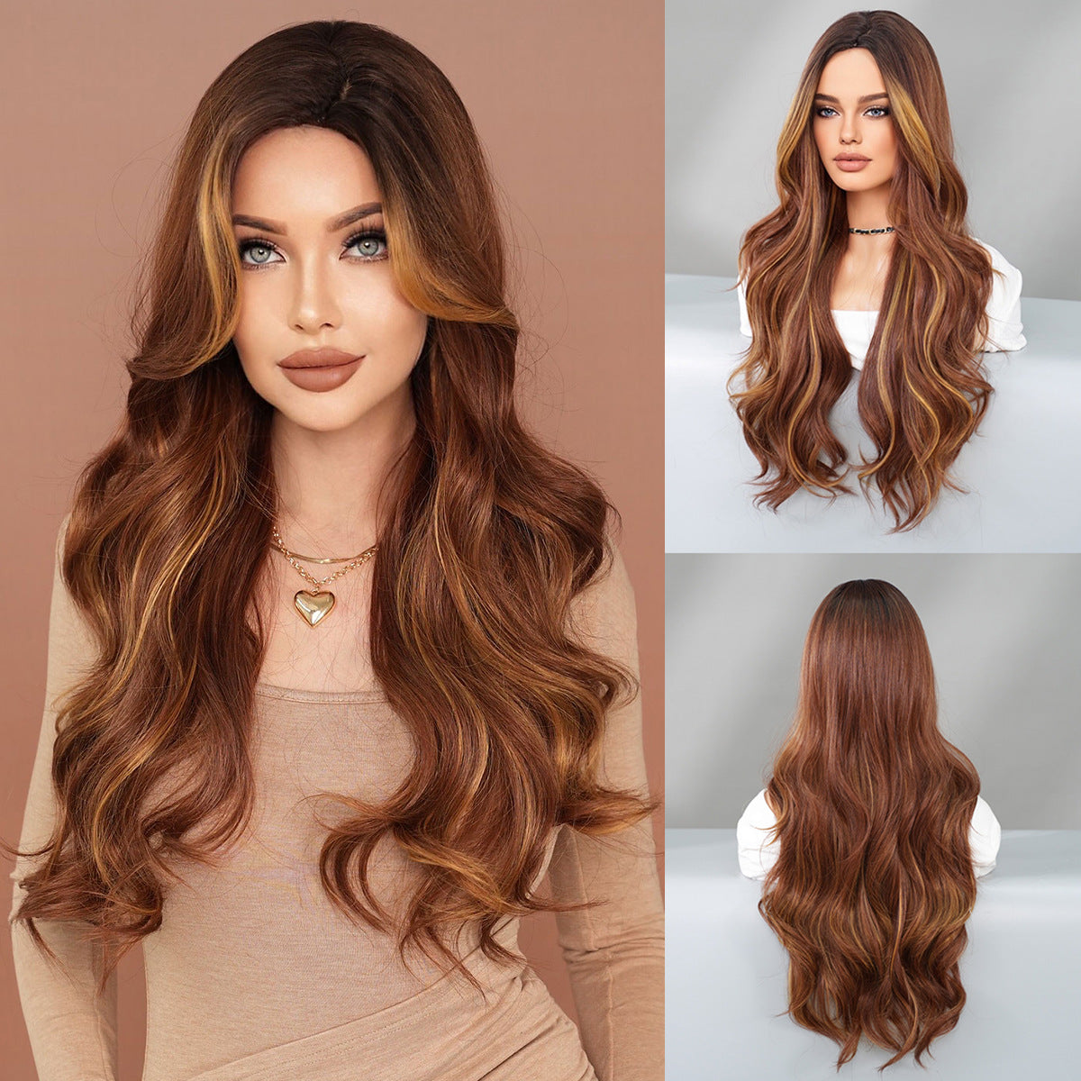 Women's Fashion Mid-point Dyed Curly Hair Sheath Big Wig Long Curls