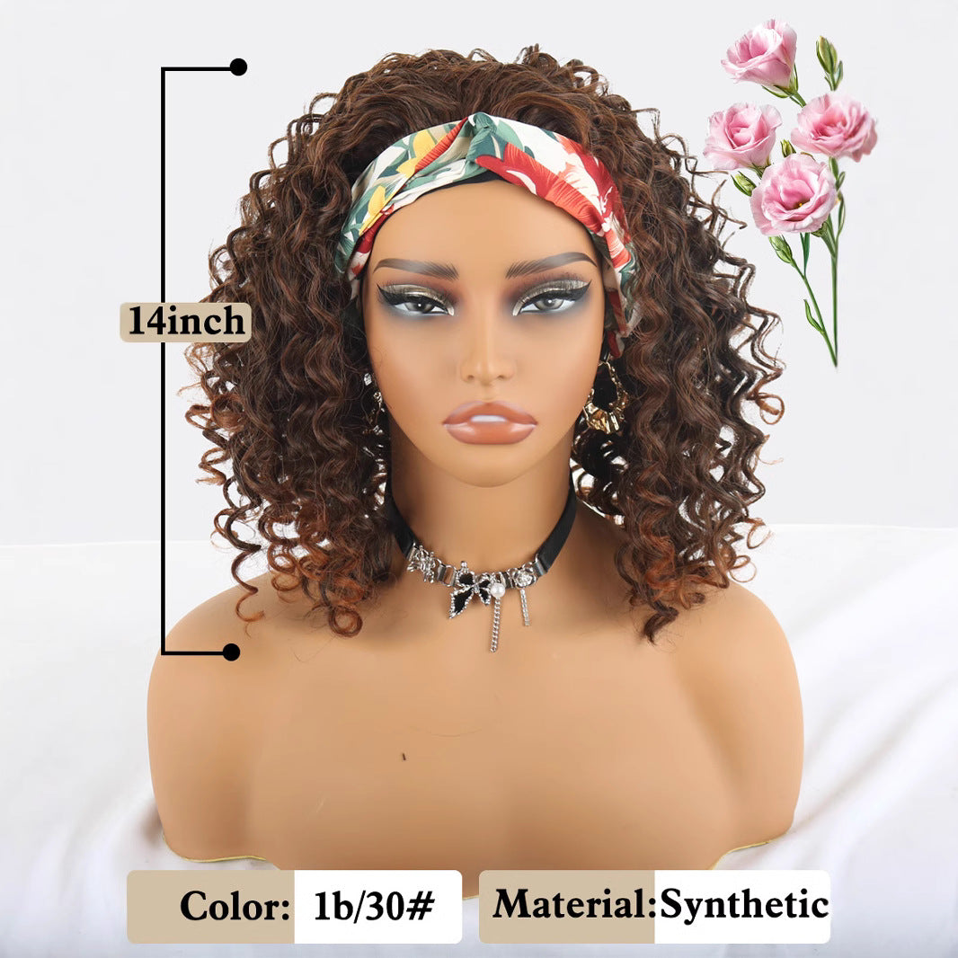 Women's Black Ice Ribbon Hand Wrapped Small Wig Short Curly Hair