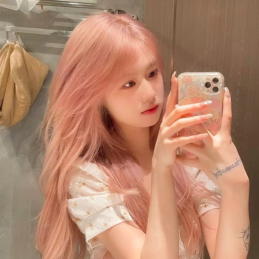 Pink Female Hair Natural Sweet Simulation Wig Long Curls