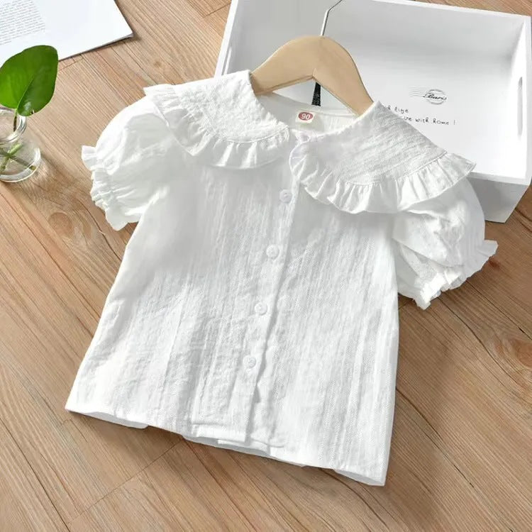 Children's Casual Solid Color Western Doll Collar Cotton Children's Shirt