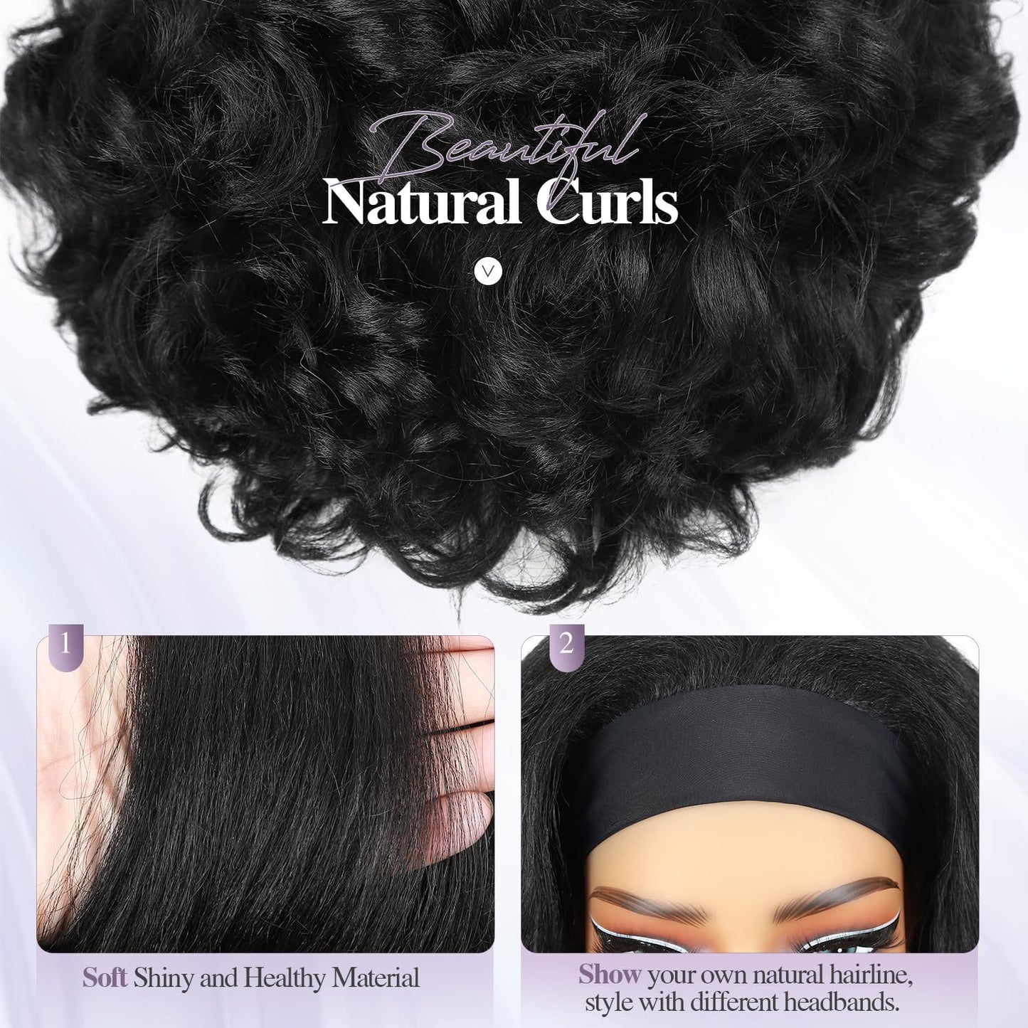 Women's Black Ice Ribbon Curly Hair Fluffy Natural Fashion Small Head Wig Long Curls