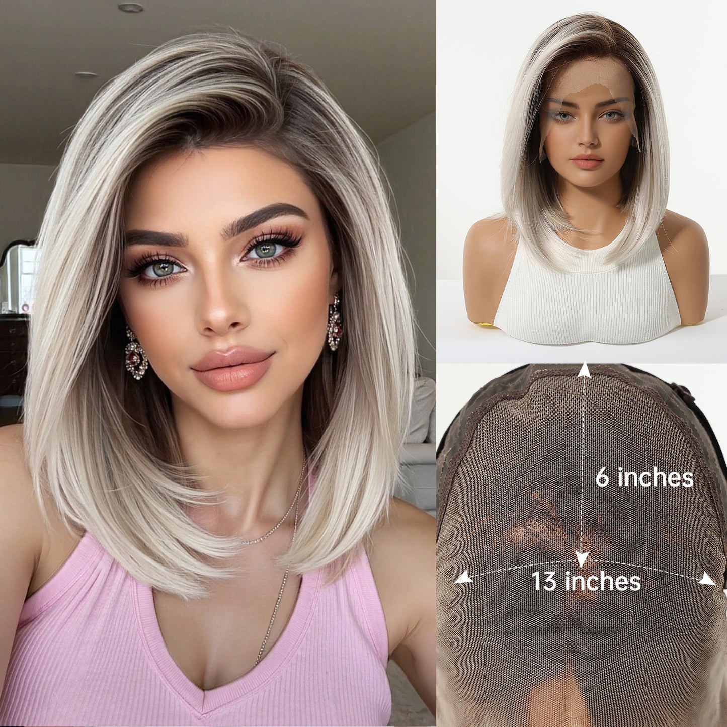 Versatile Lace Female Dark Brown Summer Wig Short Straight Hair