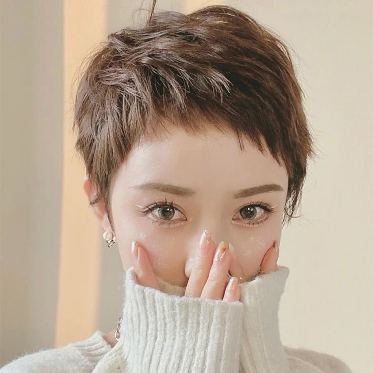Gnawing Bangs Female Real Full Human Double Delivery Needle Fashion Wig Short Straight Hair