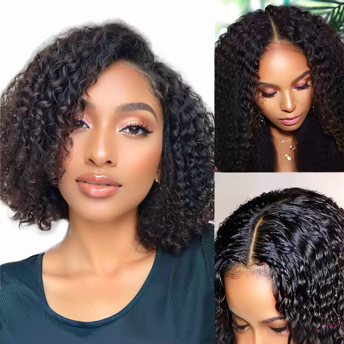 Women's Front Lace Small Afro Black Universal Wig Short Curly Hair