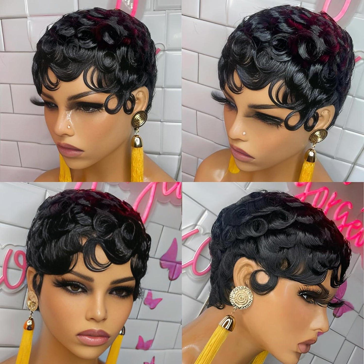 Classic Women's Retro Black Fiber Chemical Wig Short Curly Hair