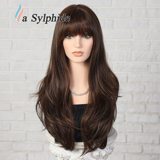 Color Hair Air Bangs Female Mechanism Whole Head Long Straight Wig