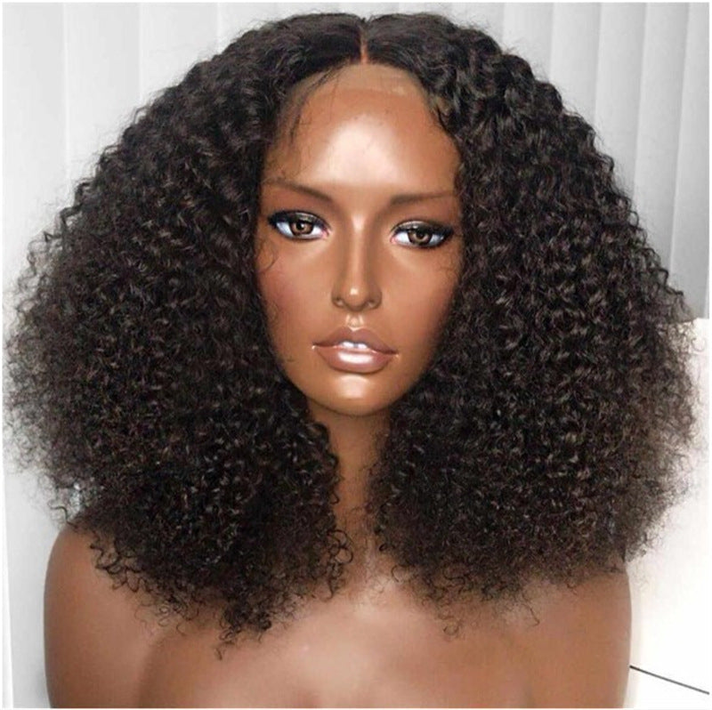 Women's African Black Small Volume Medium Long Head Wig Short Curly Hair