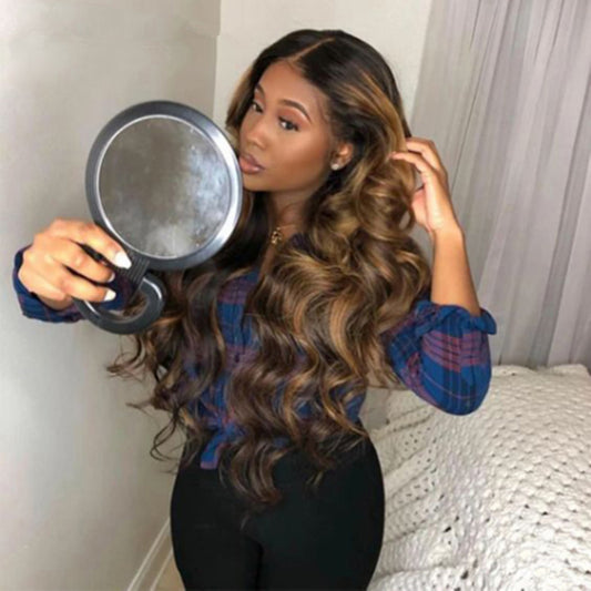 Medium Dyed Gradient Gold Curly Fiber Synthetic Wig Long Curls