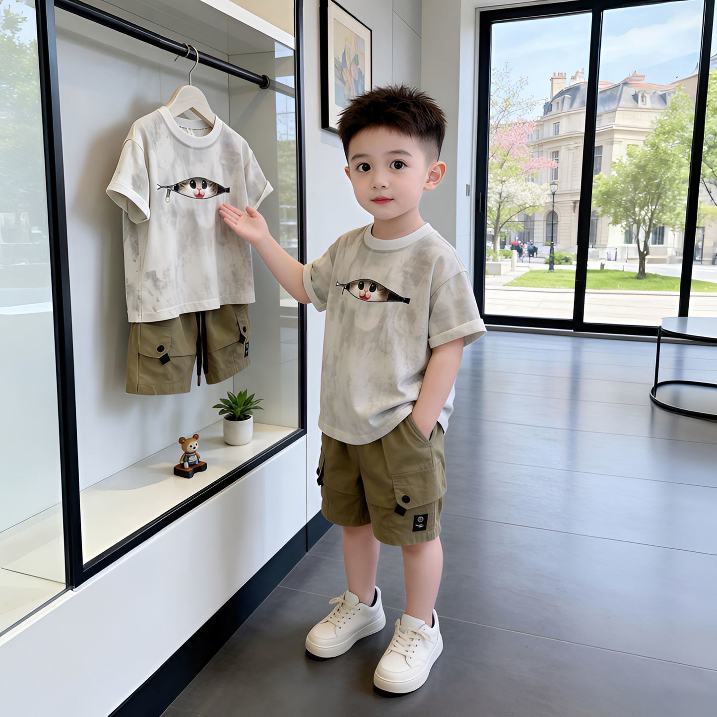 Children's Summer Handsome Fashionable Boy Short-sleeved Clothes Korean Style Small Children's Suit