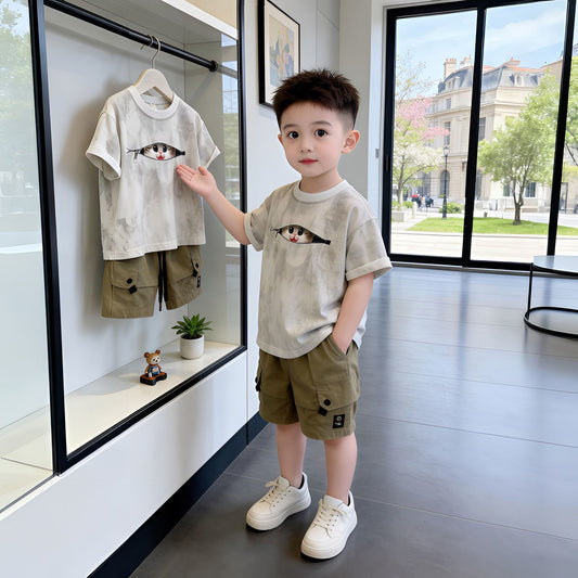 Children's Summer Handsome Fashionable Boy Short-sleeved Clothes Korean Style Small Children's Suit