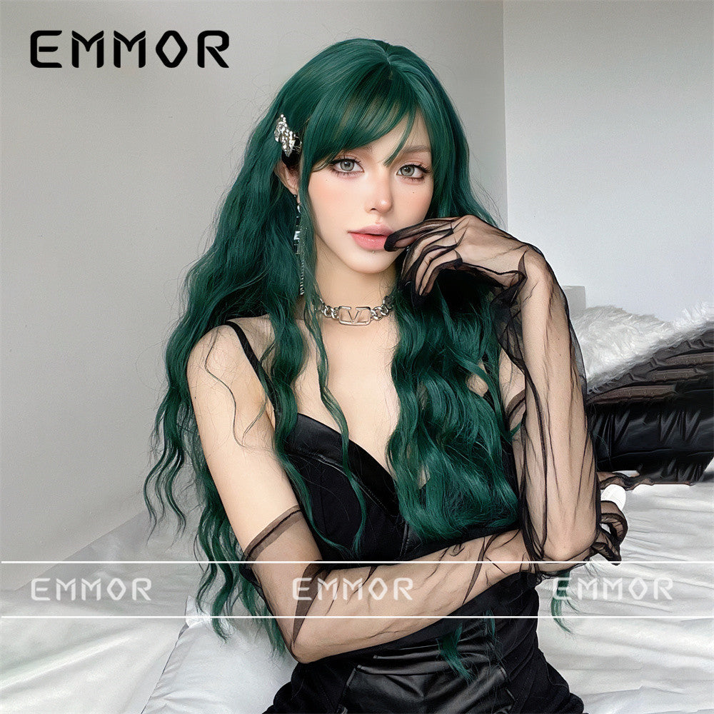 Female Hair Sky Blue Curly Waves Roll Wig Long Curls