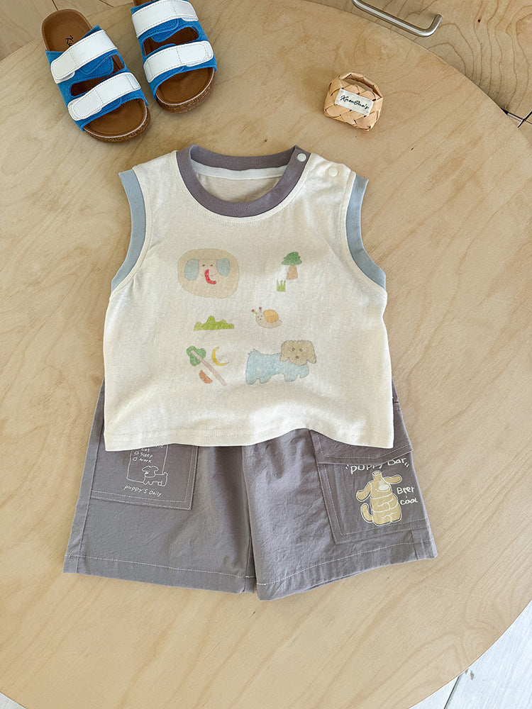 Vest Versatile Shorts Cartoon Printed Sleeveless Children's T-shirt