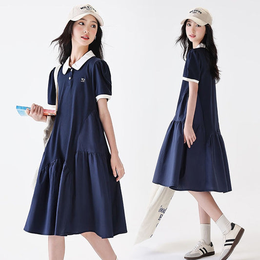 Children's Summer Trendy Preppy Style Princess Little Medium Children's Dress