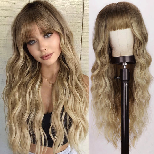 Gradient Color Curly Female Chemical Fiber Wig Long Curls