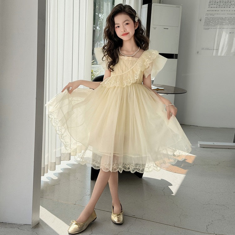 Children's Summer Floral Western Style Mesh Princess Children's Dress