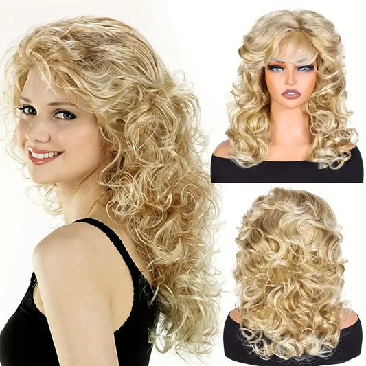 Golden Curly Hair Fluffy Large Volume Chemical Wig Long Curls