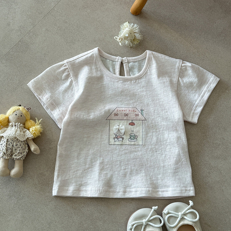 Cotton Thin Summer Cartoon Printed Short-sleeved Infant Outdoor Children's T-shirt