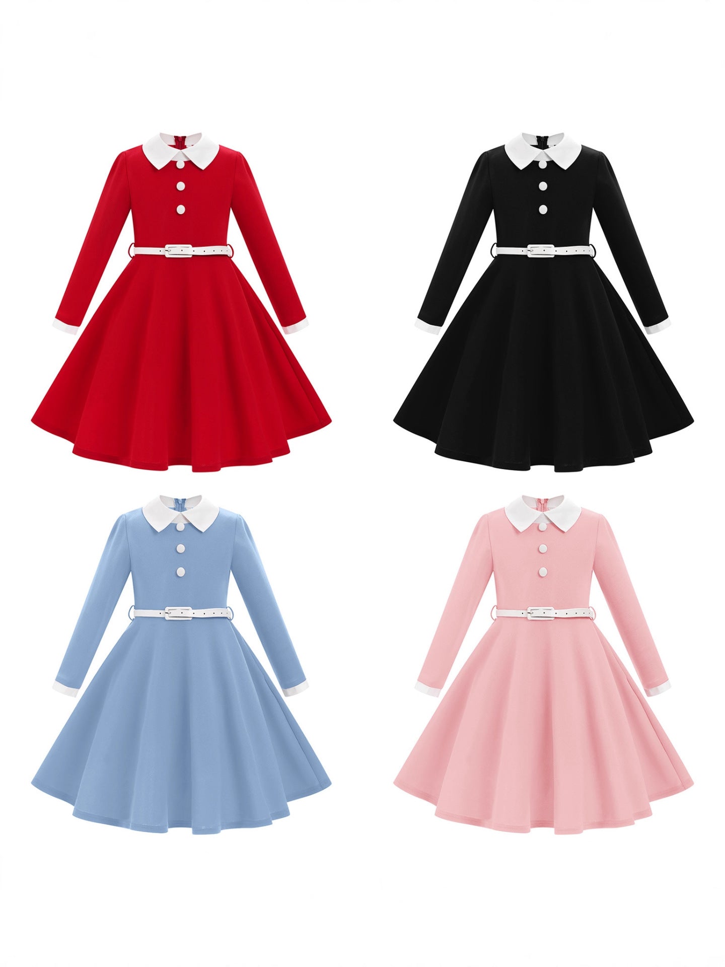 Children's Clothing Design Sense Contrast Color Retro Doll Collar Long Sleeve Children's Dress