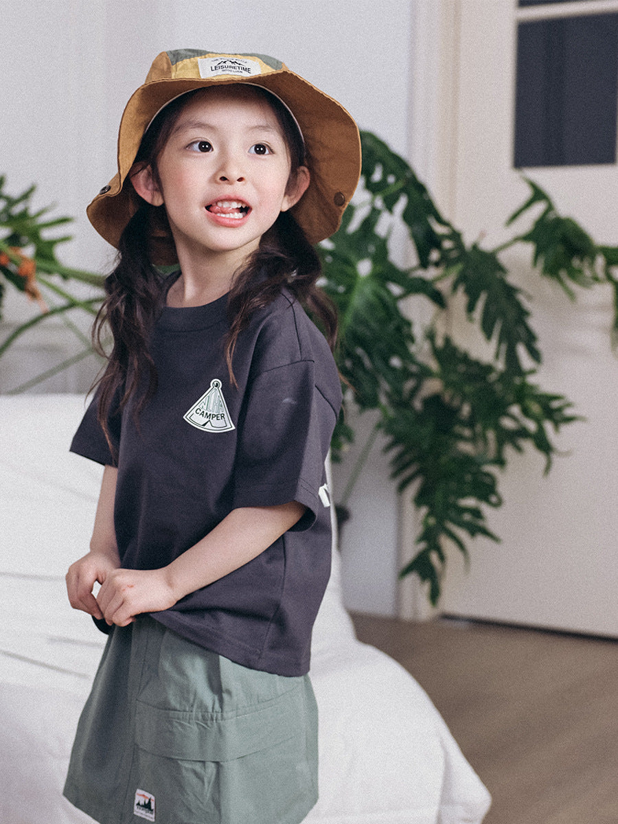 Children's Short-sleeved Summer Outdoor Camping Top Soft Cotton Children's T-shirt