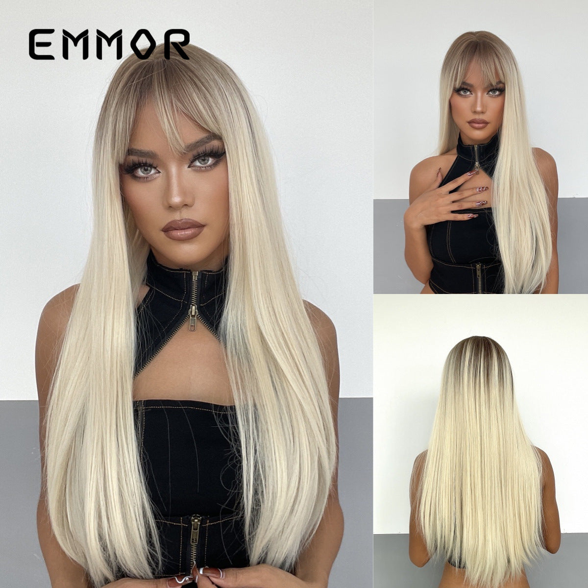 Bangs Black Hair Chemical Fiber Matte Long Straight Wig