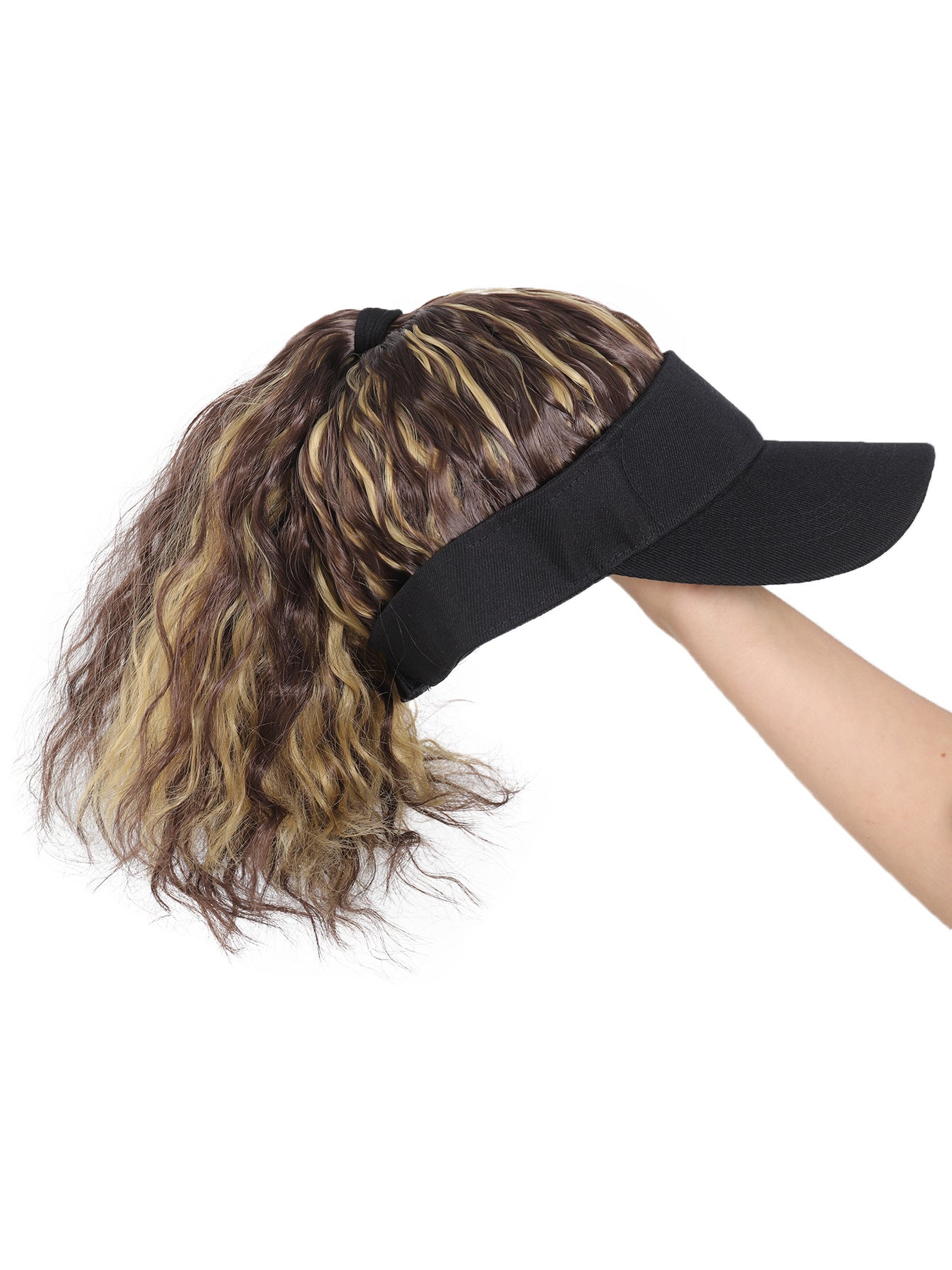 Female Sun Protection Peaked Cap Baseball Solid Color Crownless Wig Short Curly Hair