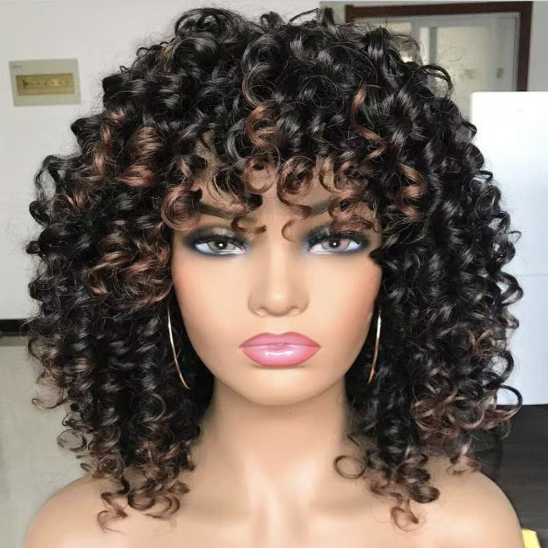 Women's Front Lace Small Black Wrapped African Wig Short Curly Hair