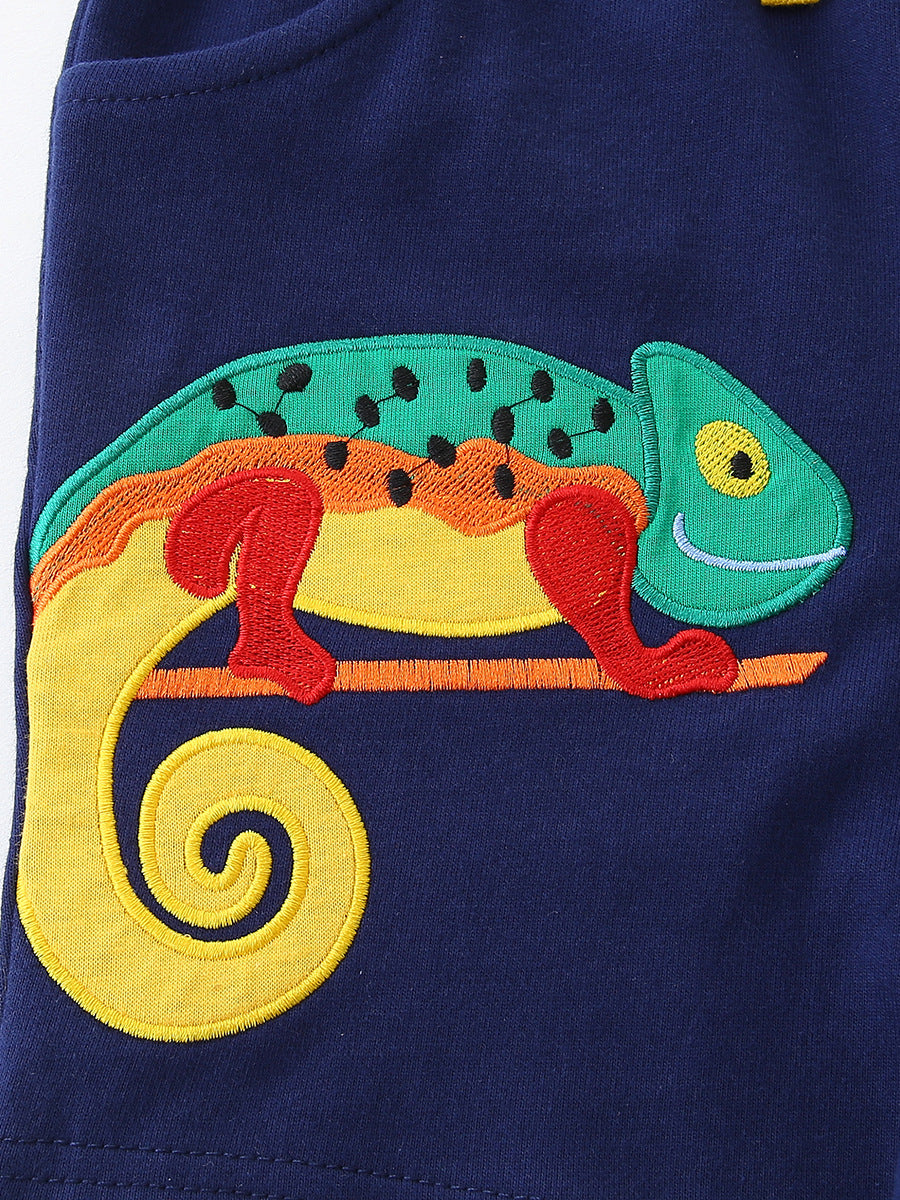 Children's Summer Shorts Creative Animal Embroidered Leisure Cropped Knitted Cotton Children's Pants