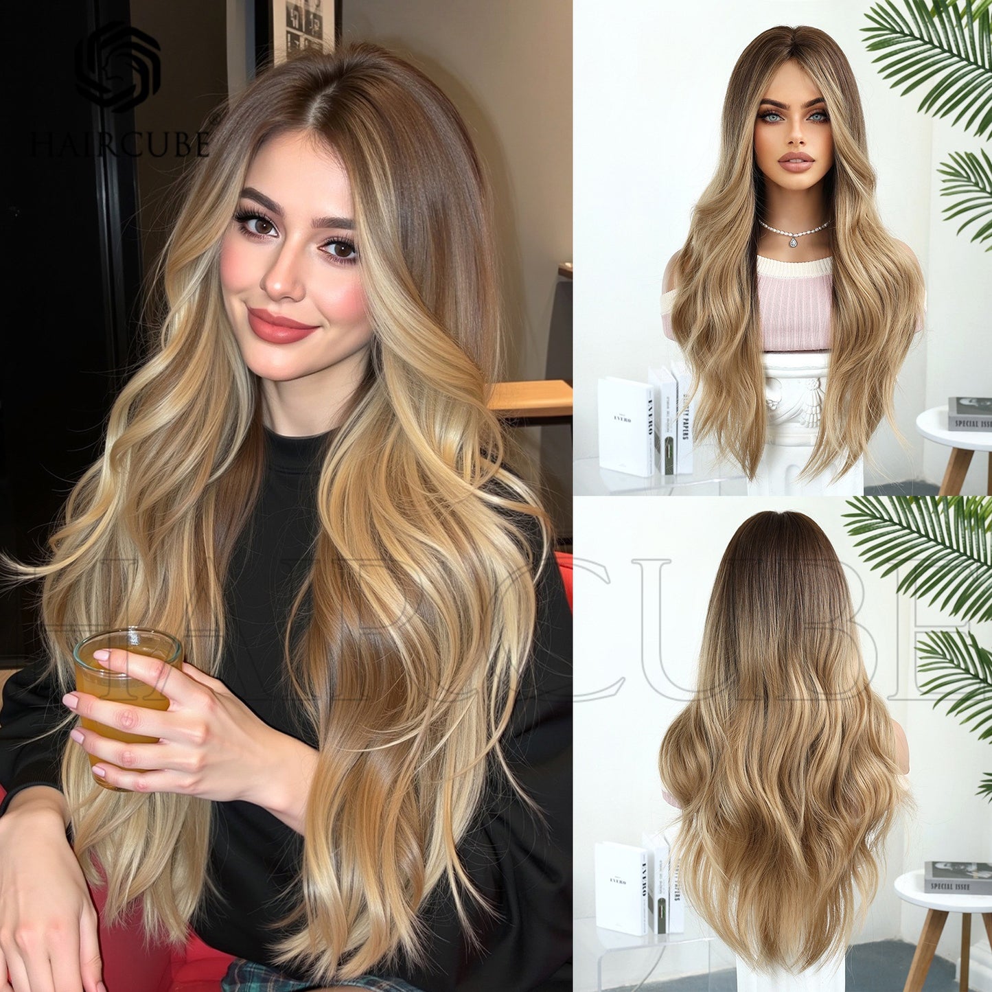 Dyed Head Cover Mechanism Chemical Fiber Hair Waves Roll Layers Wig Long Curls
