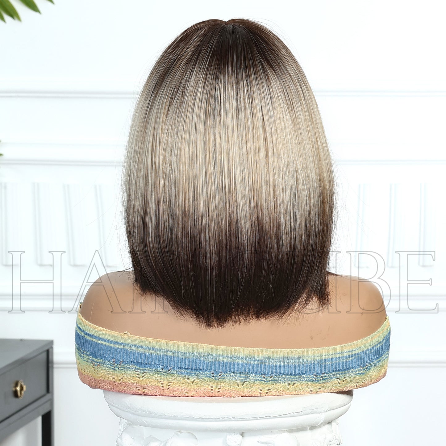 Pretty Head Cover Gradient Wave Bangs Wig Short Straight Hair