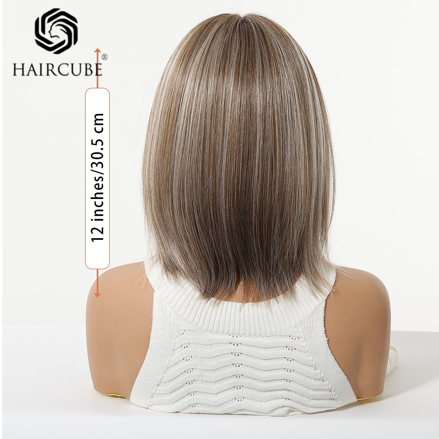 Women's Gradient Brown Highlights Artificial Human Fiber Wig Short Straight Hair