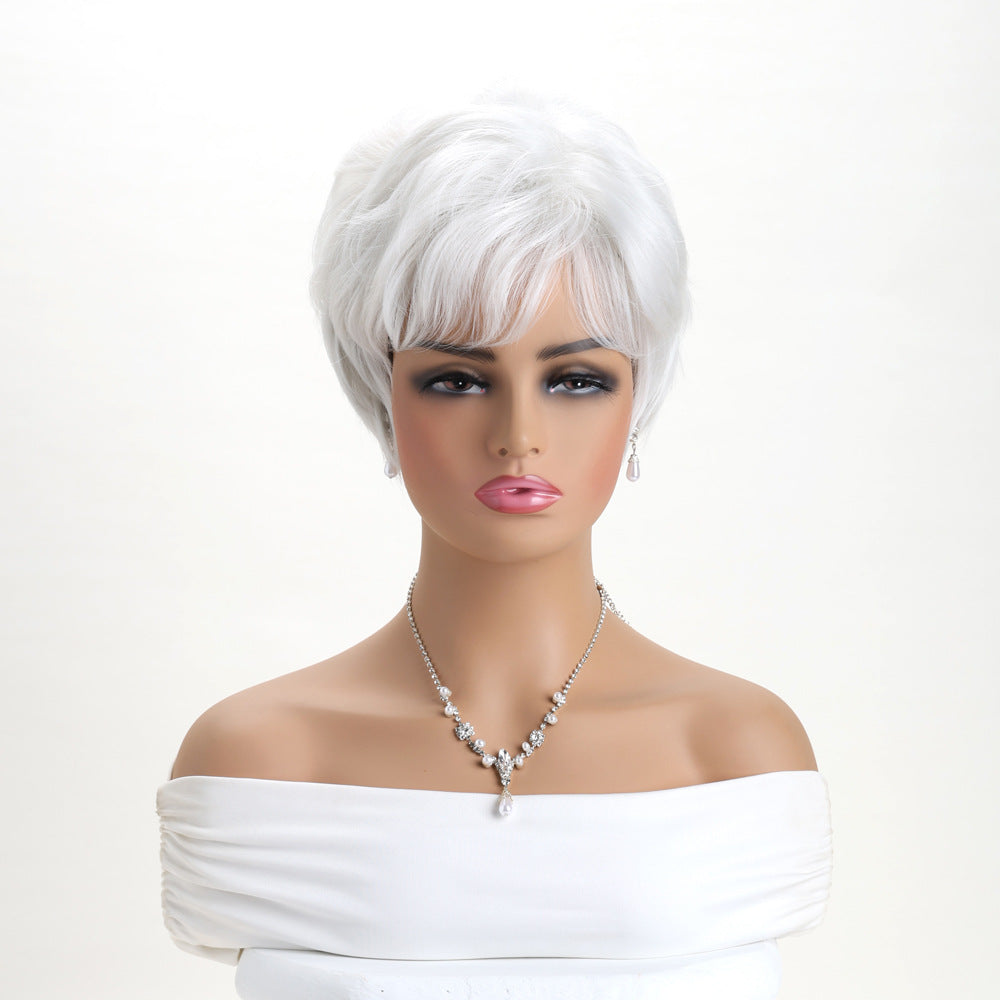 Light Golden Head Cover Female Side Wig Short Curly Hair