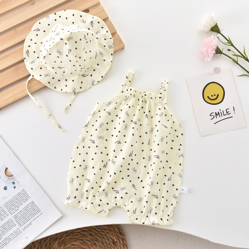 Summer Thin Sweet Floral Jumpsuit Pure Cotton Tied Romper Jumpsuit, Climbing Suit