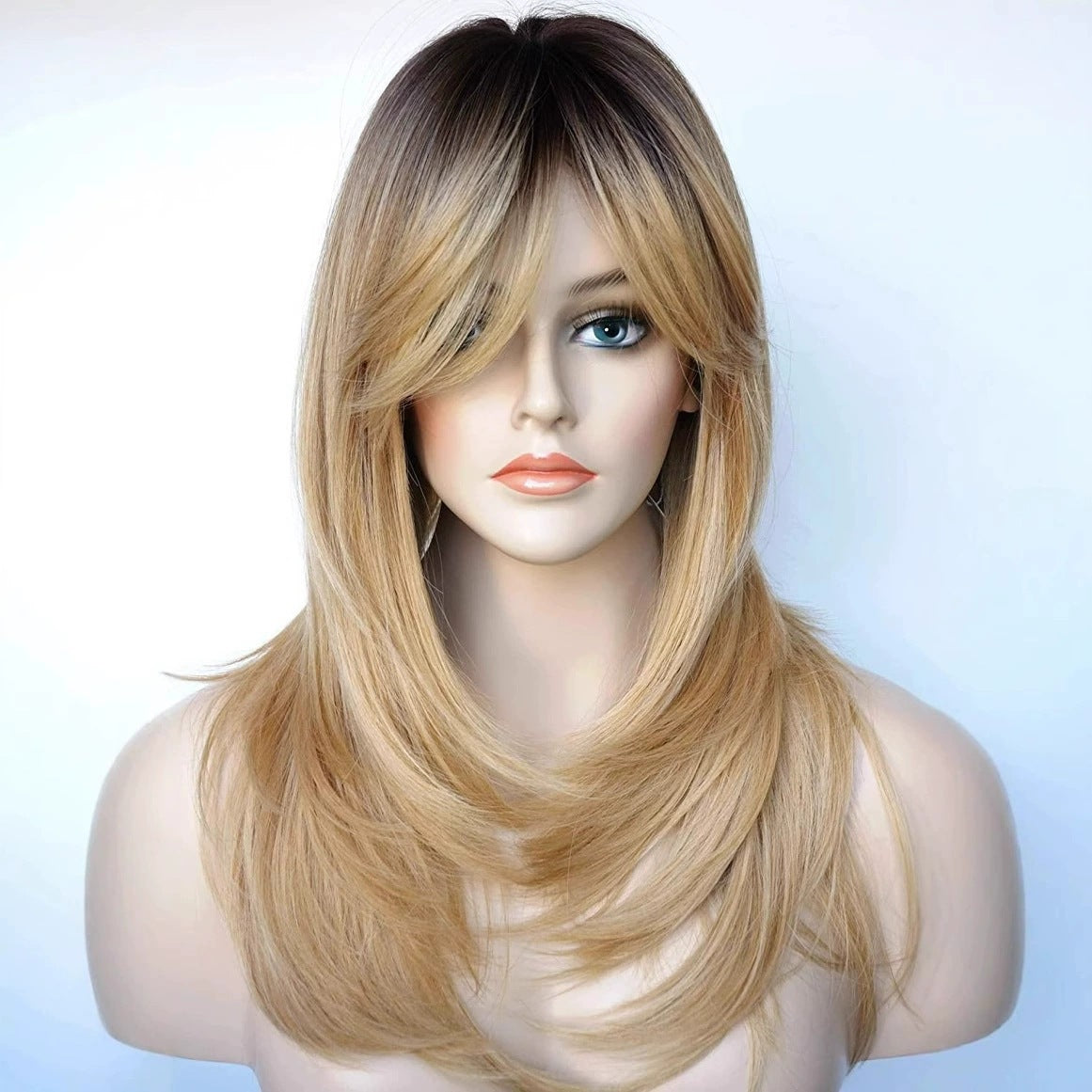 Women's Bangs Mid-length Hair Shawl Rose Net Long Straight Wig