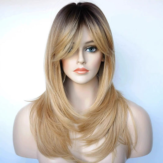 Women's Bangs Mid-length Hair Shawl Rose Net Long Straight Wig