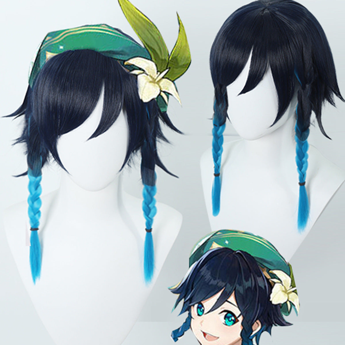 Original God Wendi Anime Blue Black Gradient Cos Wig