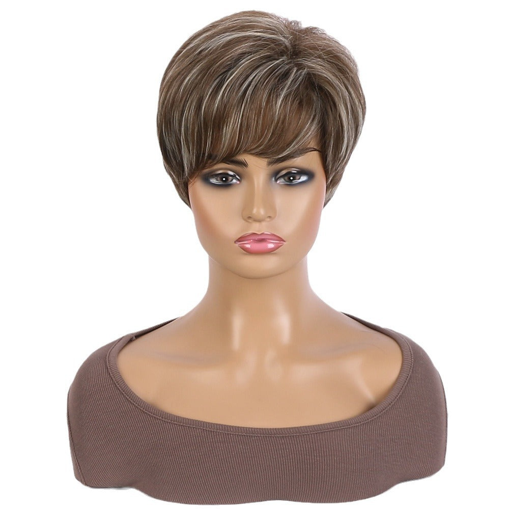 Realistic Natural Mixed Color Side Bangs Synthetic Wigs Wig Short Straight Hair