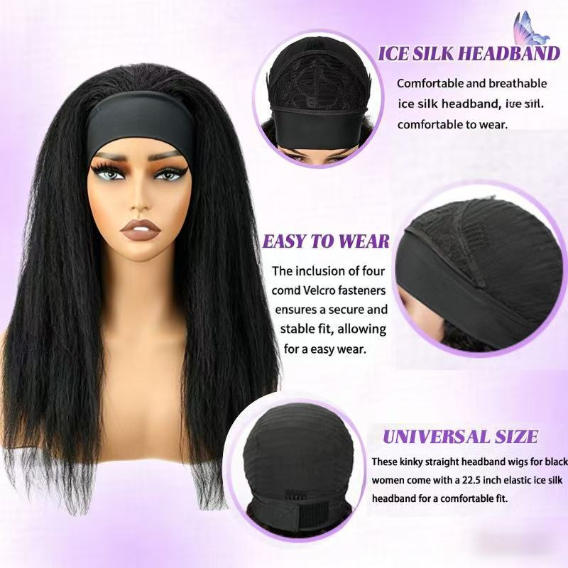 Black Ice Silk Hair Band Female Long Straight Wig