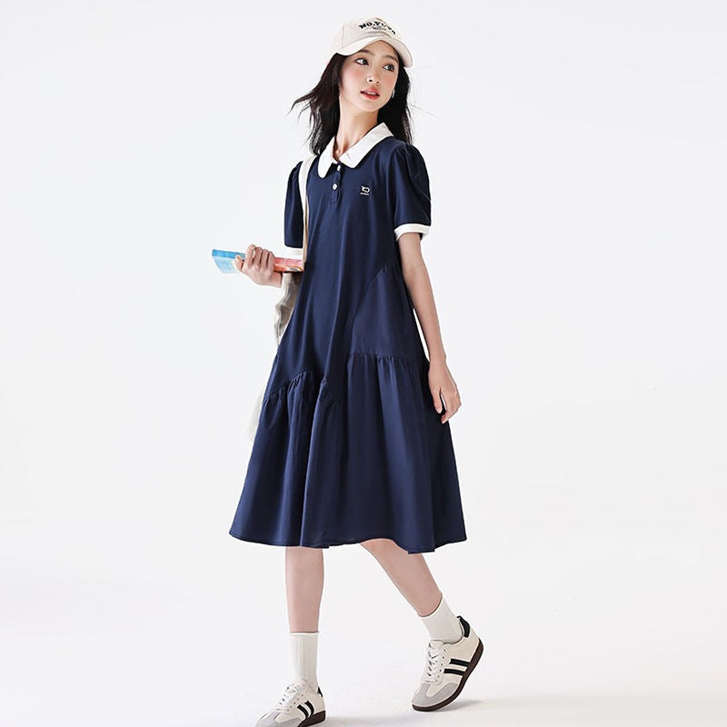 Children's Summer Trendy Preppy Style Princess Little Medium Children's Dress