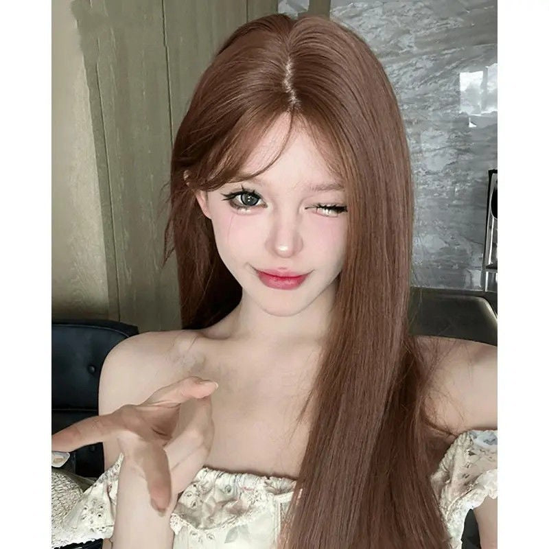 Wei Wen Green Wood Female Small Lace Medium Long Straight Wig