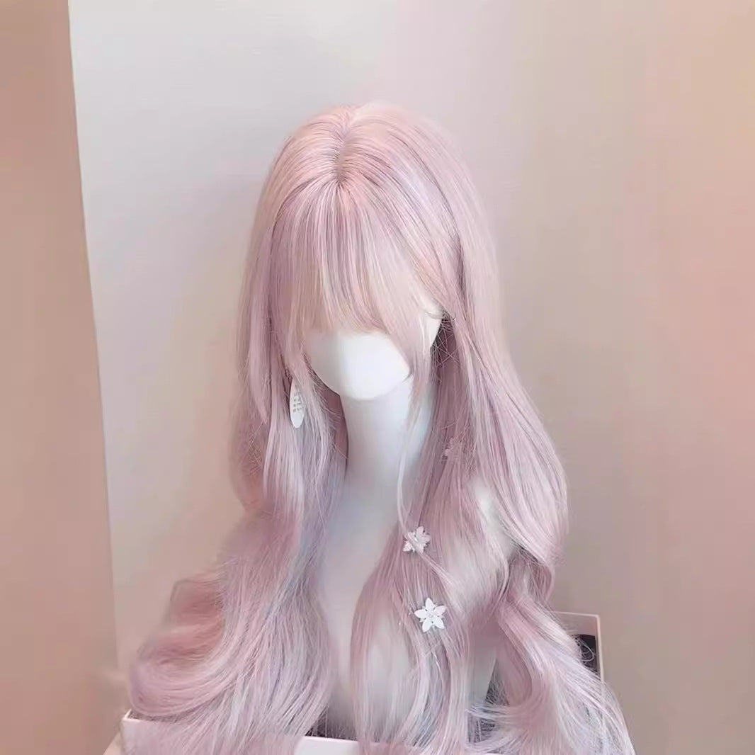 Twilight Pink Bangs Battle Hair Big Wave Wig Long Curls
