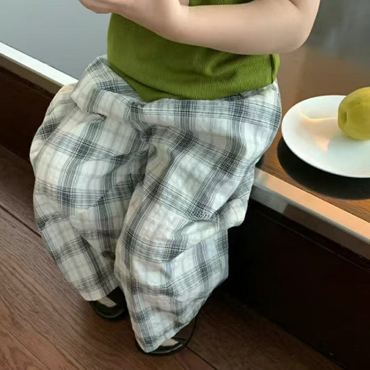 Korean Style Plaid Casual Thin Mosquito Repelling Children's Pants