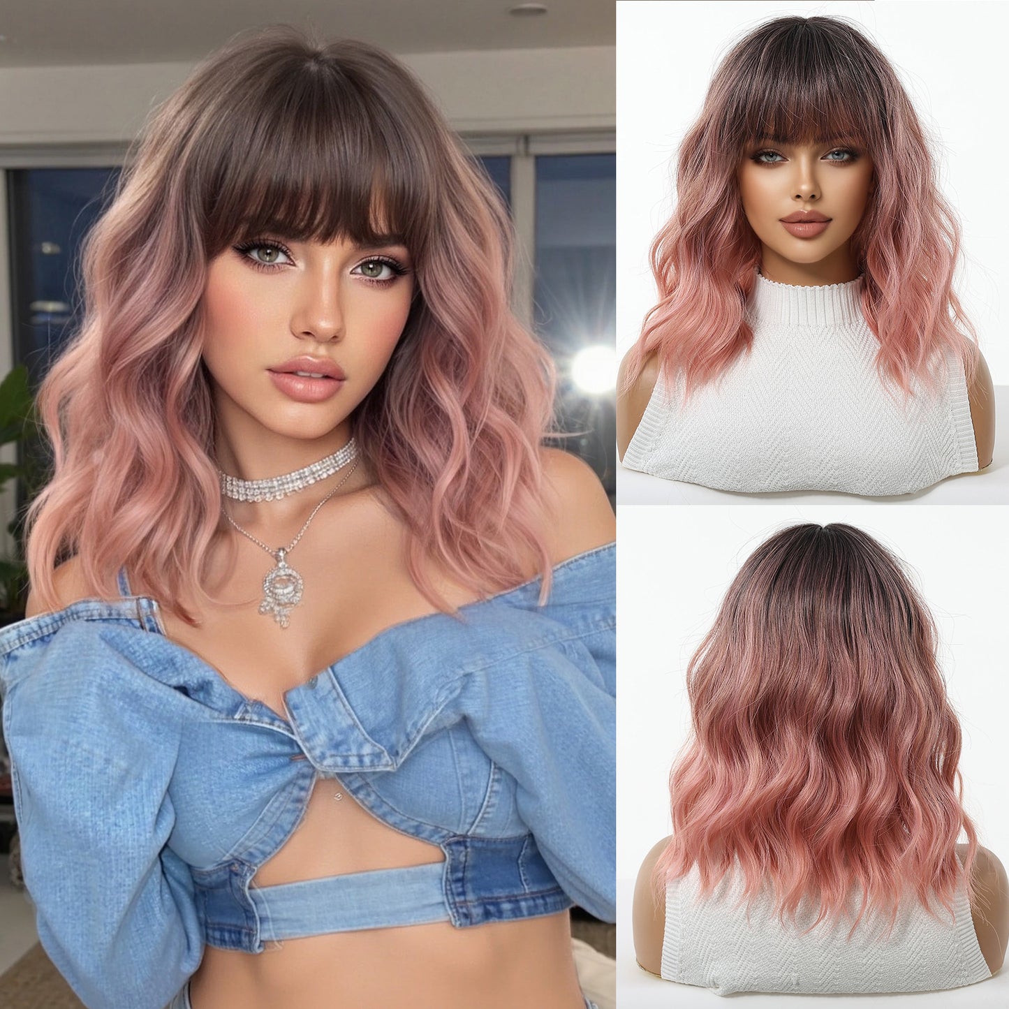 Female Cute Style Golden Short Curly Hair Matte Fiber Full Wig Long Curls