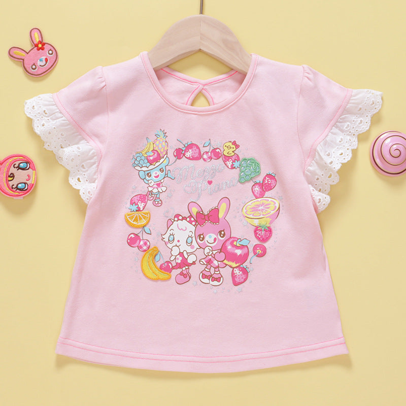 Style Cartoon Cute Pianist Rabbit Fruit Short Children's T-shirt