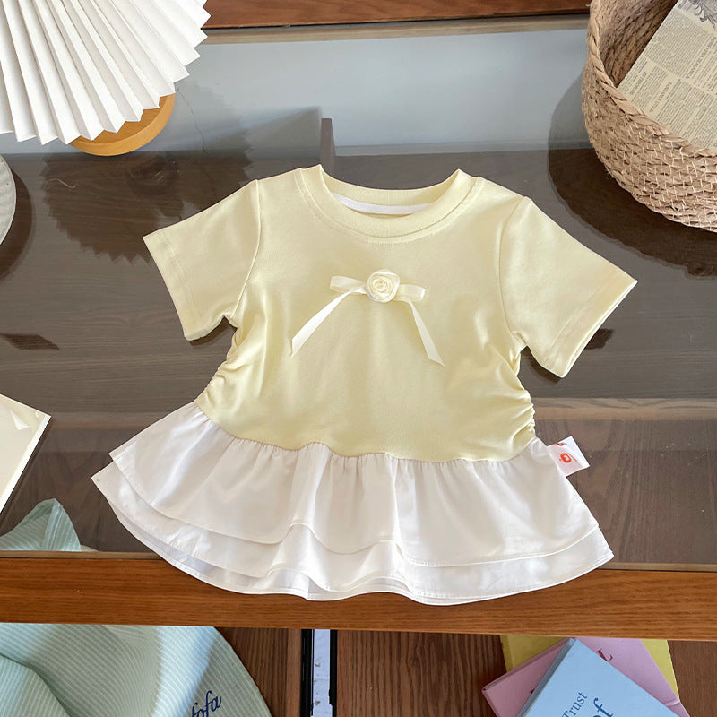 Short-sleeved Summer Sweet Bow Ruffled Tide Children's T-shirt