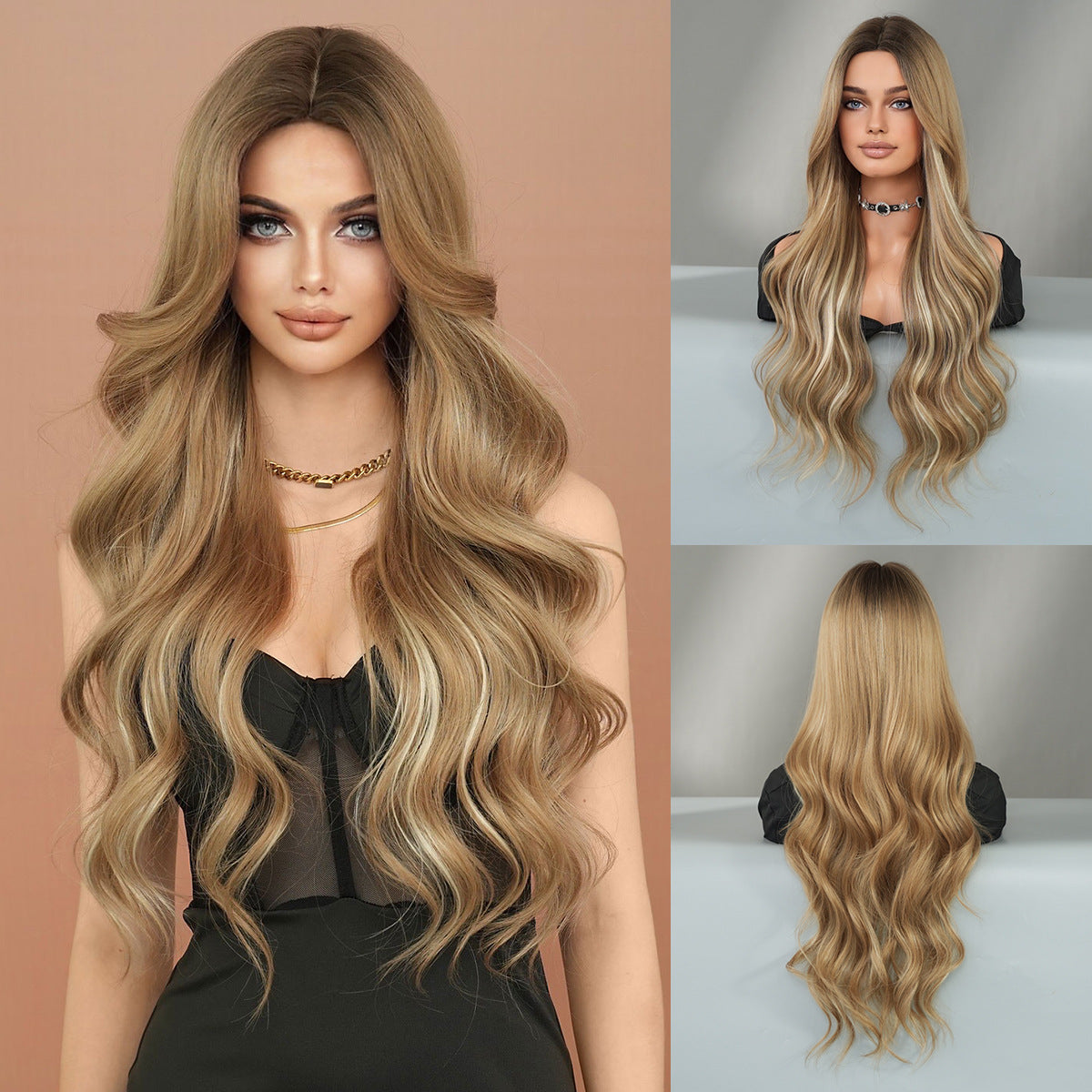 Women's Fashion Mid-point Dyed Curly Hair Sheath Big Wig Long Curls