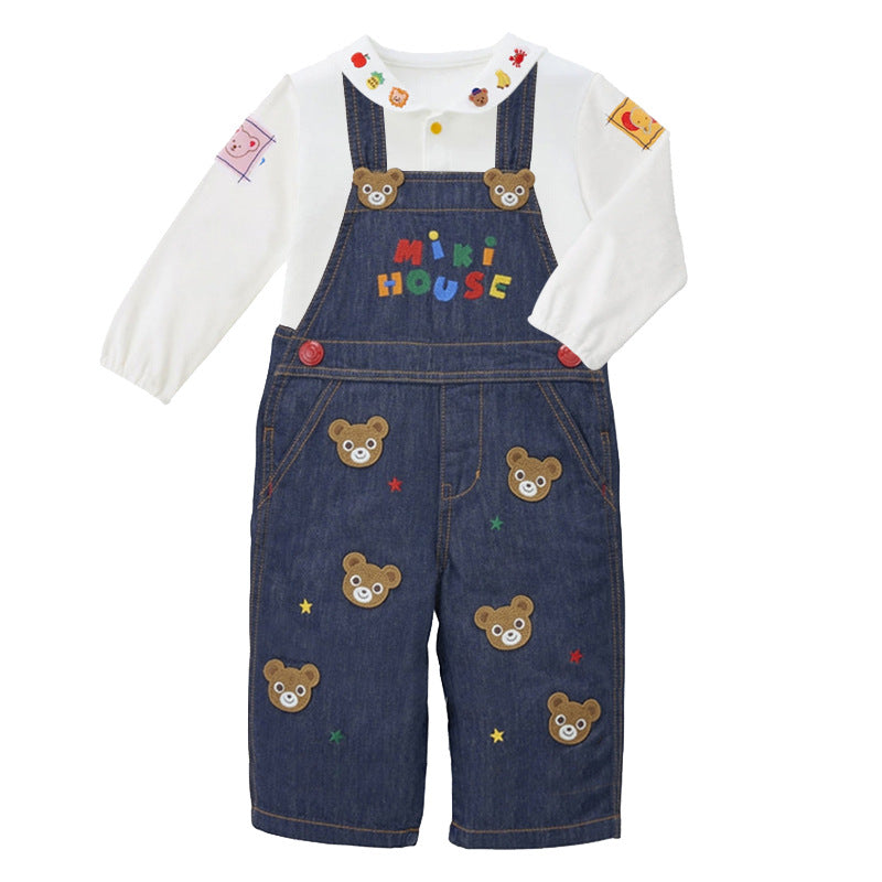 Children's Clothing Boys Cute Five Bear Rabbit Patch Denim Suspender Trousers Children's Pants