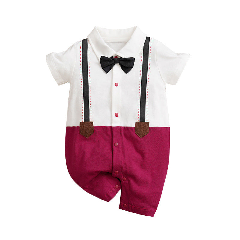 Children's Class Clothes Born One Year Old Gentleman Short Sleeve Rompers Jumpsuit, Climbing Suit