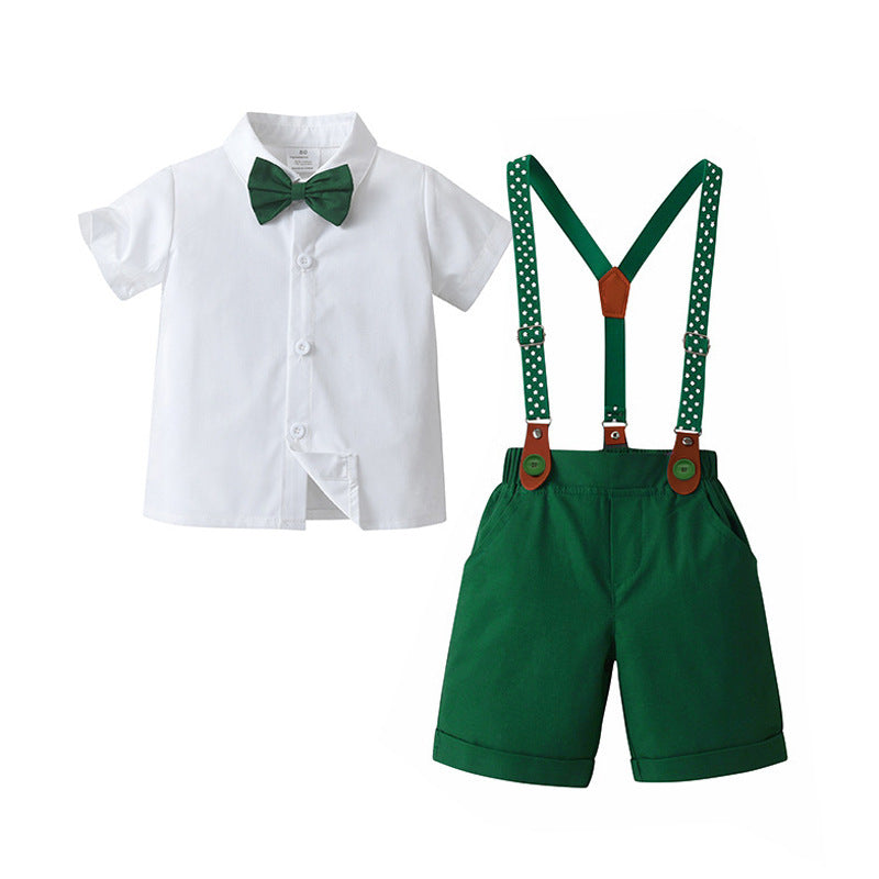 Children's Clothes Summer Short-sleeved Two-piece Strap British Gentleman Children's Suit
